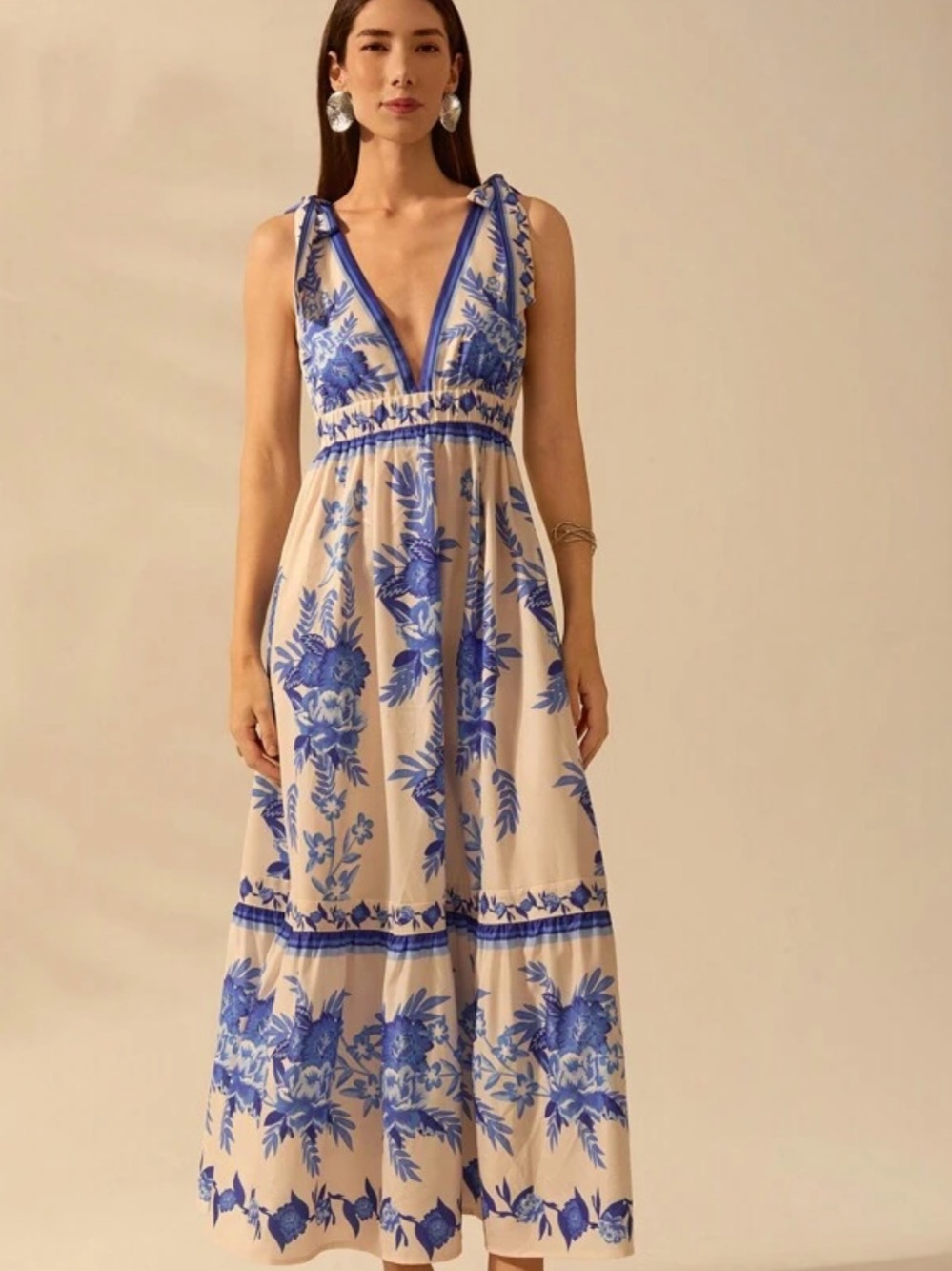 Shein Cajuni Bohemian Pretty Blue Florals Halter MaxiDress